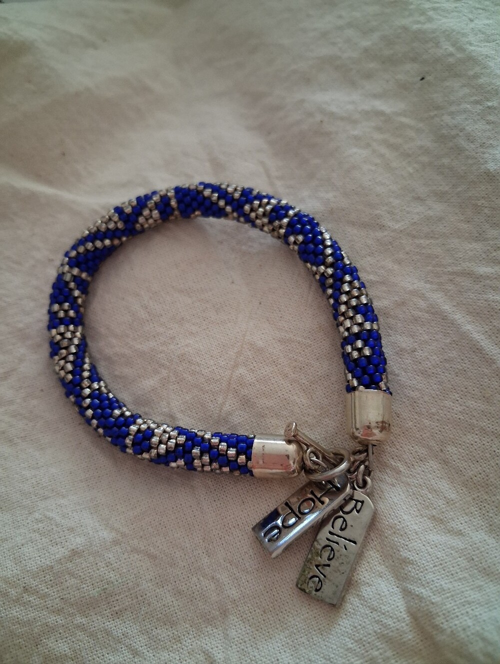 Beaded Blue & Silver 'Believe' 'Hope' Charm Bracelet